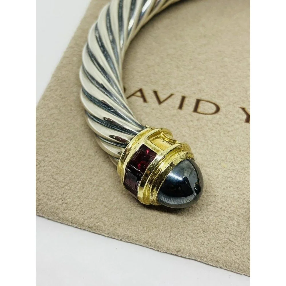 David Yurman 9.5mm Cable Hematite Pink Tourmaline L14K Gold Hinged  Bracelet 7” - Picture 8 of 9